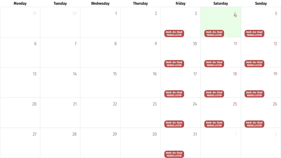 Maandkalender met al je vaarten