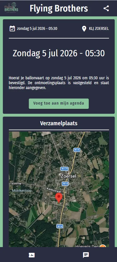 UP, de persoonlijke web pagina voor passagiers, op een smartphone